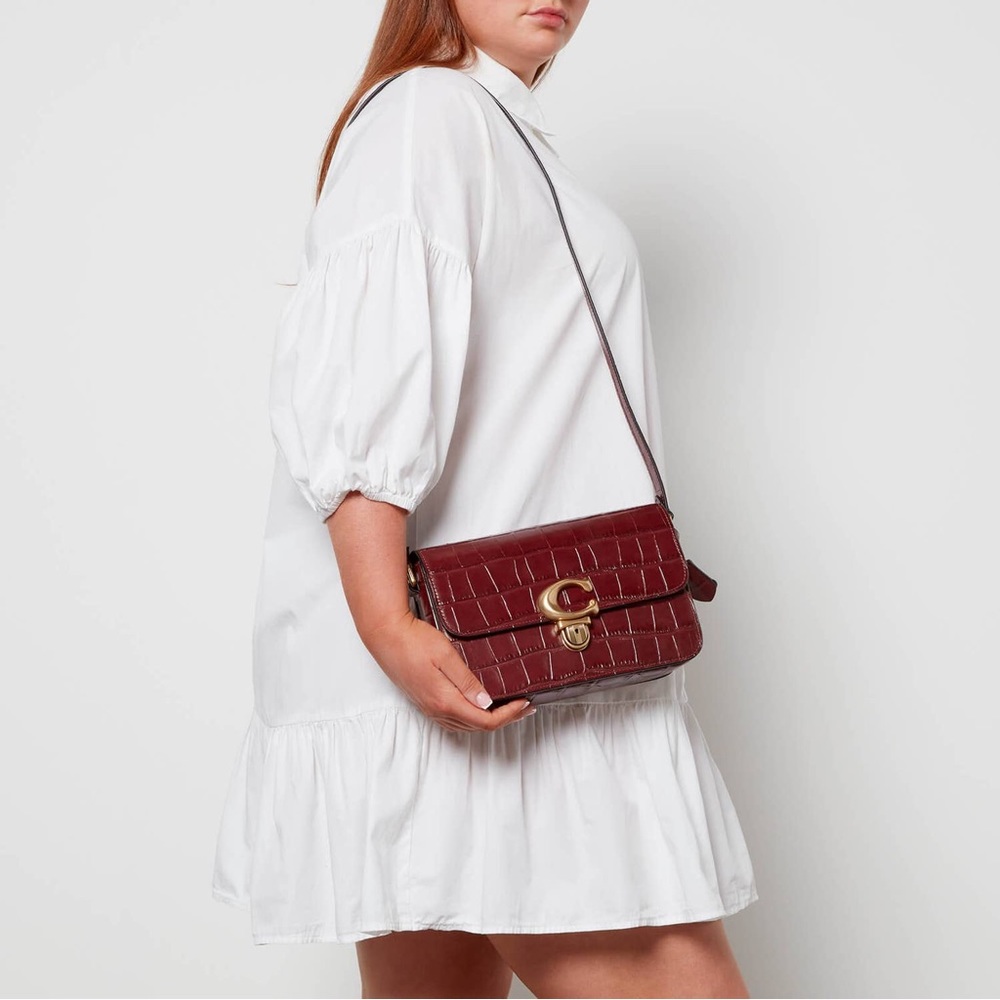COACH Embossed Croc Studio Shoulder Bag ~ Wine ~ NWT - Picture 12 of 12